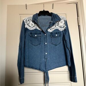 Denim Shirt with Lace Detail